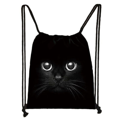 Black Cat Drawstring Bag Women Shopping Purse Canvas Travelling Bag Backpack 1PC