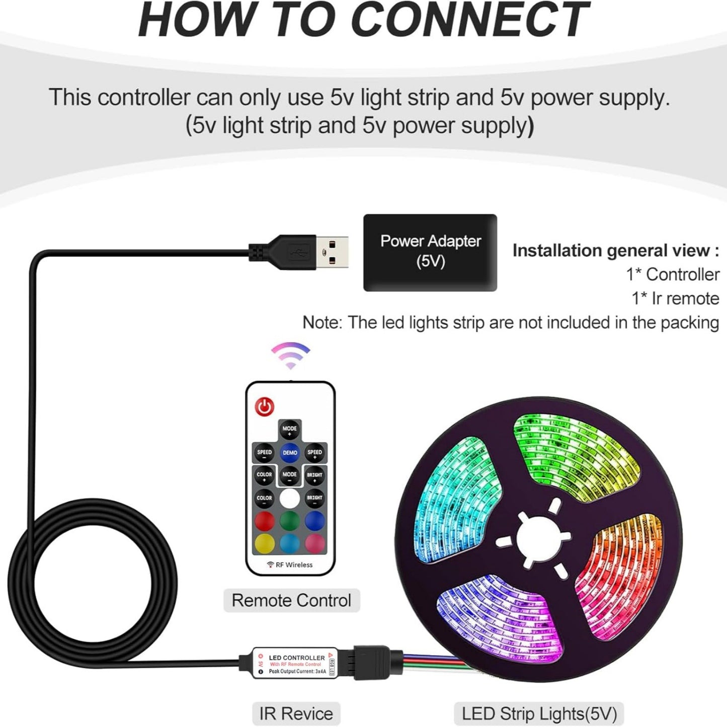 DC 5V USB Led Light Strip RGB Controller 17 Key RF Wireless Remote Control
