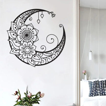 Mandala Flower Moon Wall Sign Decor 11.81inch Metal Wall Hanging Sign Unique