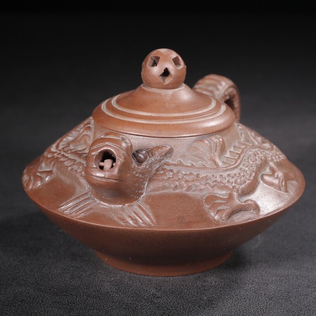 Vintage Chinese Yixing Purple Clay Teapot Zisha Ceramic Carving Dragon Tea Set