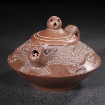 Vintage Chinese Yixing Purple Clay Teapot Zisha Ceramic Carving Dragon Tea Set