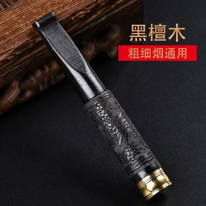 Ebony Wood Cigarette Holder Filter Reusable Detachable Carved Smoking Pipe Tip