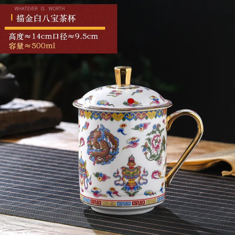 500ml China Jingdezhen Ceramic Home Tea Cup Water Cup Office Cup Conference Cup