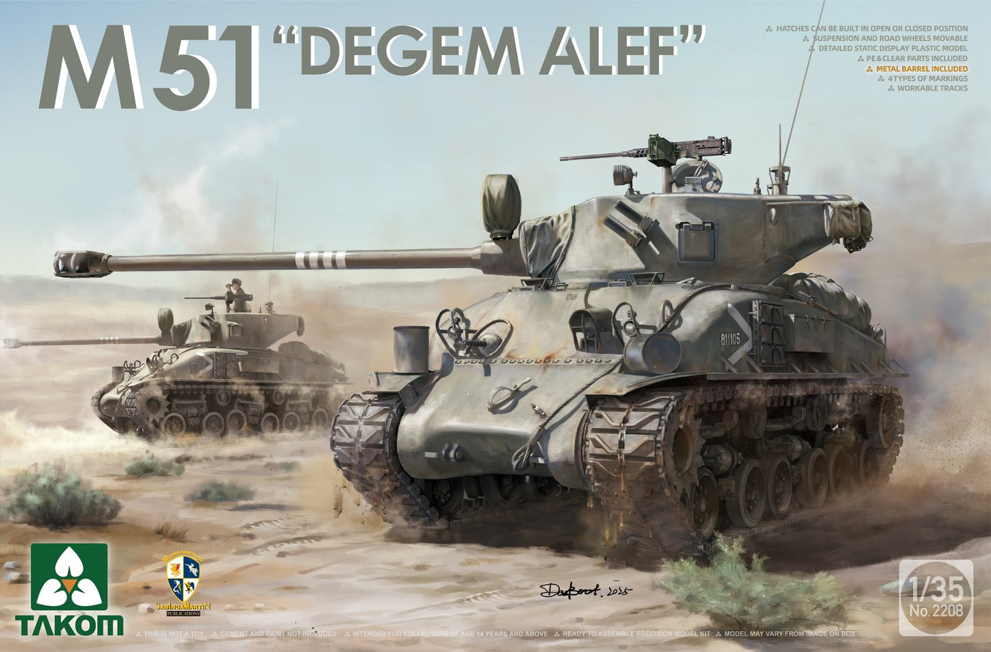 TAKOM 2208 1/35 M51 "DEGEM ALEF" Tank Military Static Assembly Model Kit