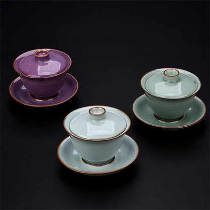 Ru Kiln Gaiwan Tea Cup Ice Crack Glaze Sky Blue Retro Sancai Kung Fu Tea Bowl