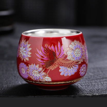 One Cup Ceramic Sterling Silver Tea Cup Antique Style Peony Flower Print Teacups