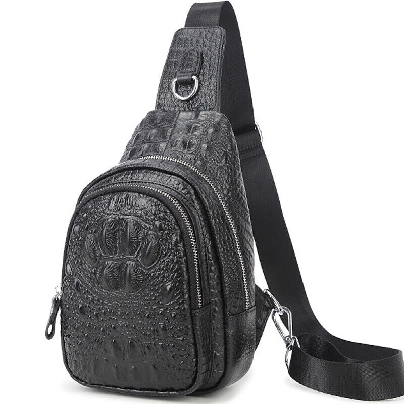 Sling Backpack Men's Genuine Leather Crocodile Crossbody/Shoulder Bag for Hiking