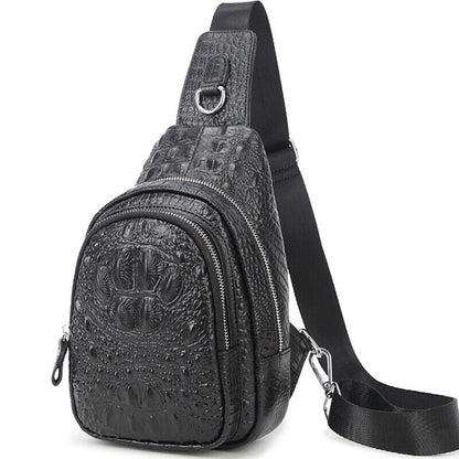 Sling Backpack Men's Genuine Leather Crocodile Crossbody/Shoulder Bag for Hiking
