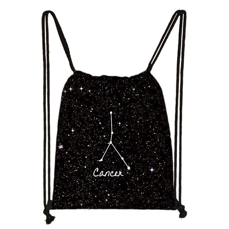 Zodiac Sign Purse Backpack Galaxy Drawstring Bag Rucksack Storage Bag Travelling