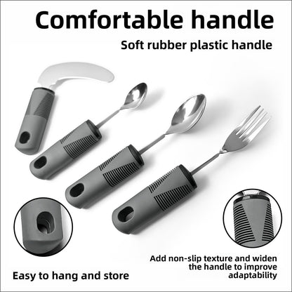 Adaptive Cutlery Set 4-Piece with Widened Non-Slip Handles for Hand Tremors