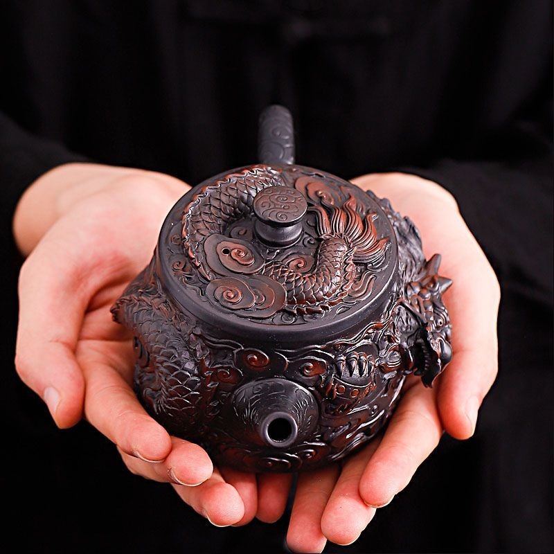 Handmade Purple Pottery Dragon Teapot 450ml Vintage Gongfu Tea Set