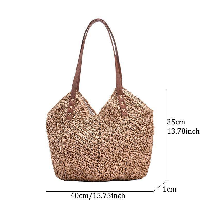 Large Straw Tote Bag Hollow Woven Shoulder Bags Summer Beach Handbag Traveling