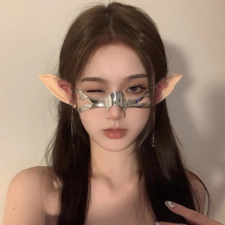Cyberpunk Metallic Nose Ring Mask & Ear Set Adjustable