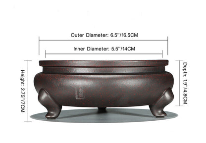 Round Chinese Yixing Zisha Shohin Literati Bunjin Bonsai Pot 6.5''x6.5''x2.75''