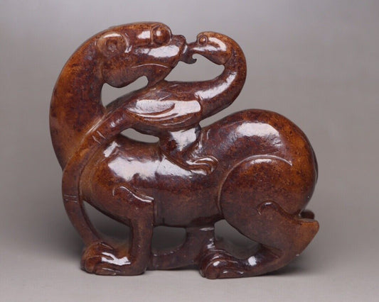 Chinese Natural Hetian Jade Hand Carving Beast Statue Unique Nice Figurines Art
