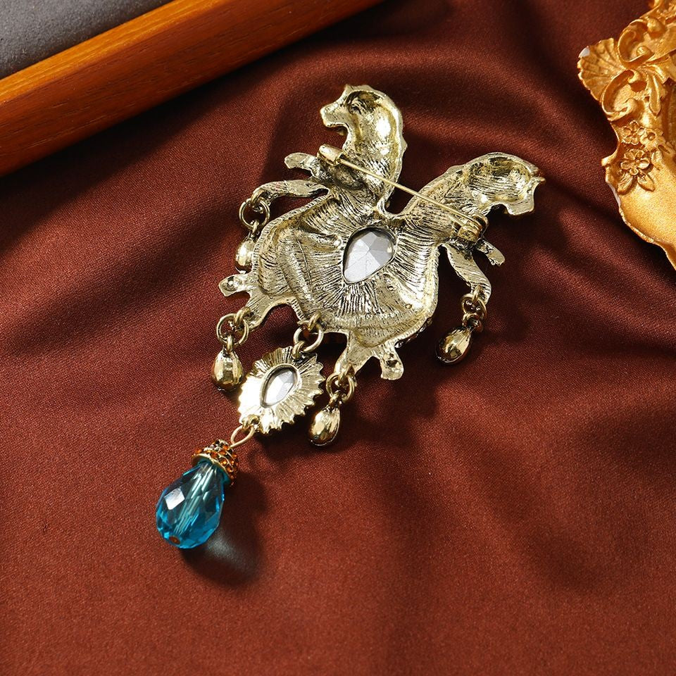 Vintage Double Leopard Brooch Set 2Pcs Crystal Tassel Suit Lapel Pin