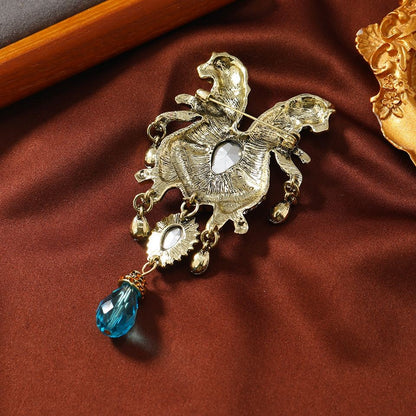 Vintage Double Leopard Brooch Set 2Pcs Crystal Tassel Suit Lapel Pin