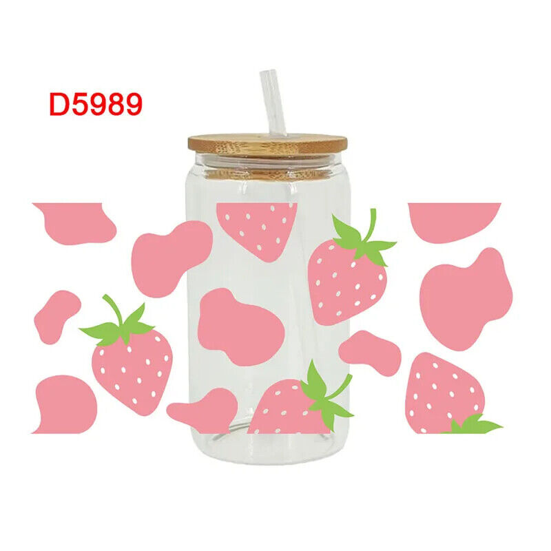 Transfers Stickers 16oz Cup Wraps 3D UV DTF Strawberry Printed DIY Decal 23x11cm