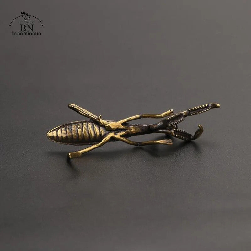 Copper Mantis Miniature Ornament Tea Pet Solid Insect Figurine Decoration Decor