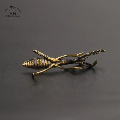 Copper Mantis Miniature Ornament Tea Pet Solid Insect Figurine Decoration Decor