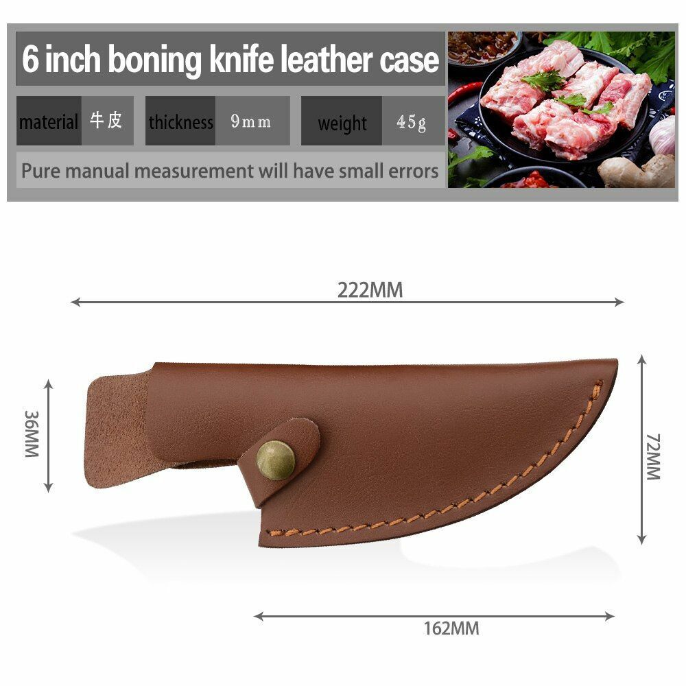 Knife Sheath Leather Case Fixed Blade Serbian Boning Knives Holder Bag 5.5/6Inch