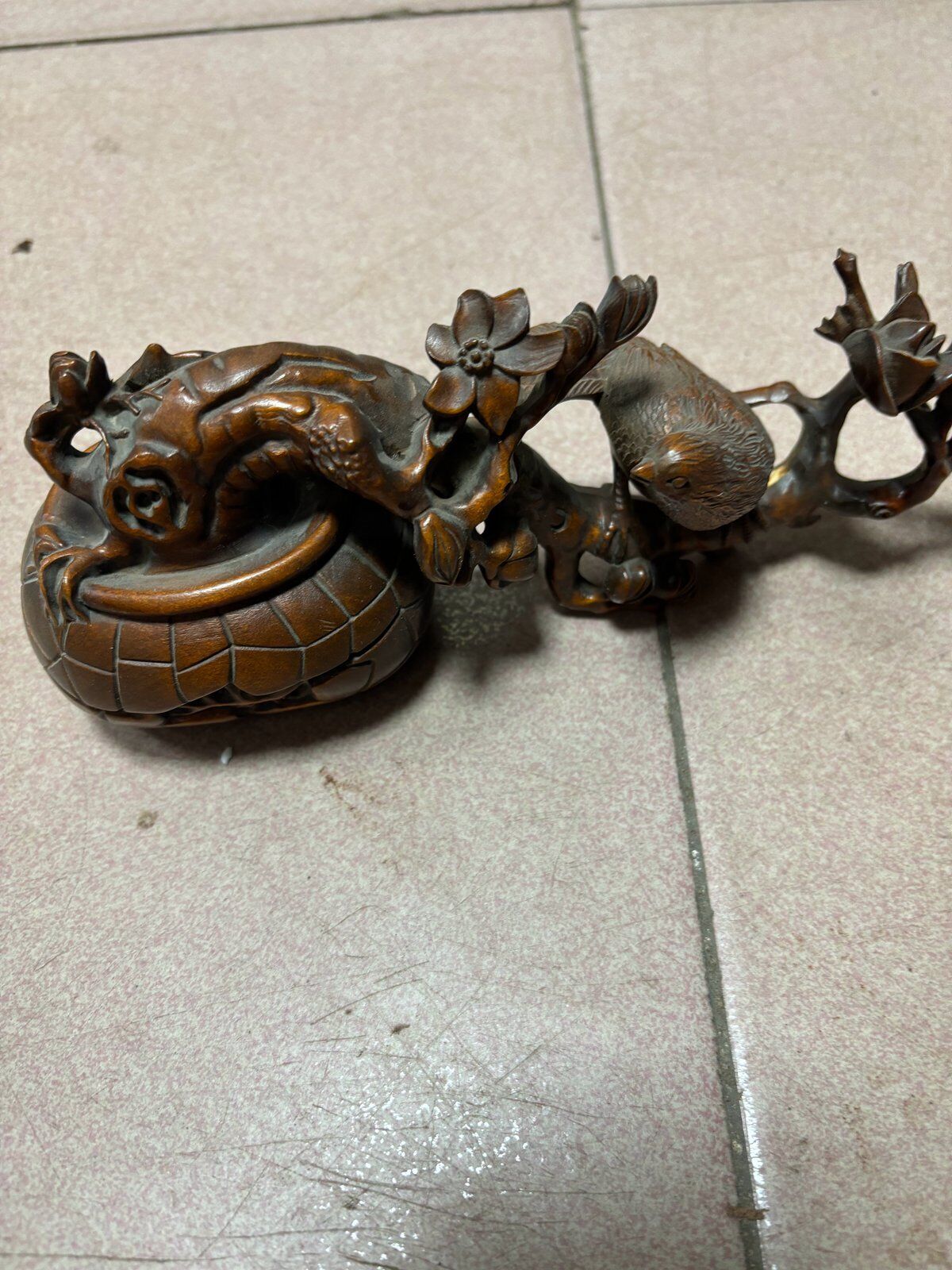 Chinese Boxwood Wooden Bird Carving statue Home Decorative Arts Living Room art