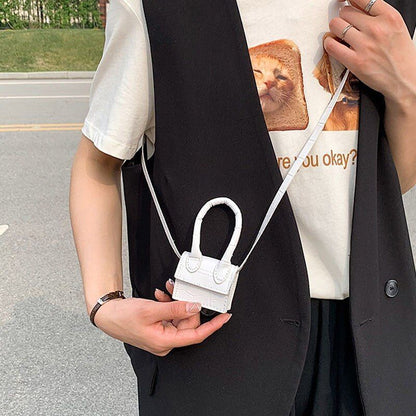 Small Square Shoulder Bag Handbag Crossbody White Black Synthetic Leather Purse