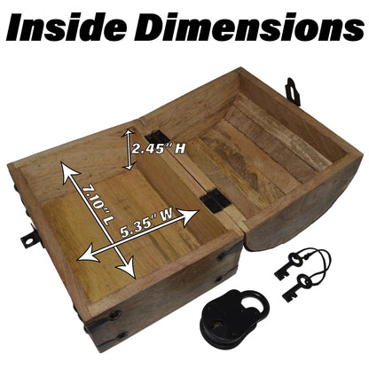 2 Pack Pirate Treasure Chest Wooden Nautical Jewelry Box + Functional Lock/Keys