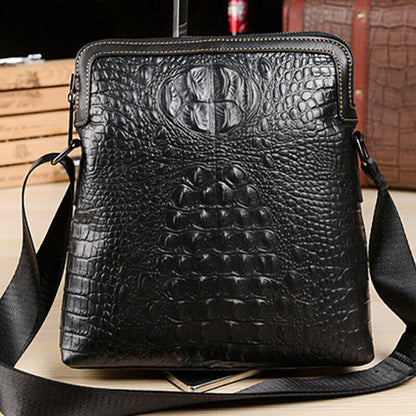 100% Genuine Leather Men's Crocodile Sling Messenger/Shoulder Bag Double Zipper