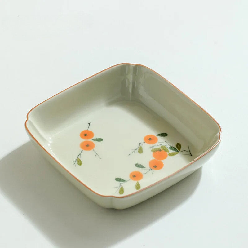 HandPainted Persimmon Ceramic Plate Trivet Holder Fruit Plate Tea Tray