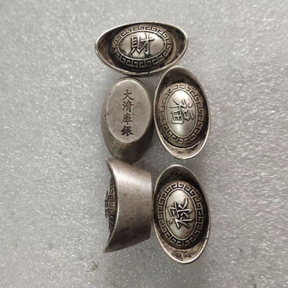 Qing Dynasty Antique Tibet Silver Ingots Famous Wealth Treasure Statues Set