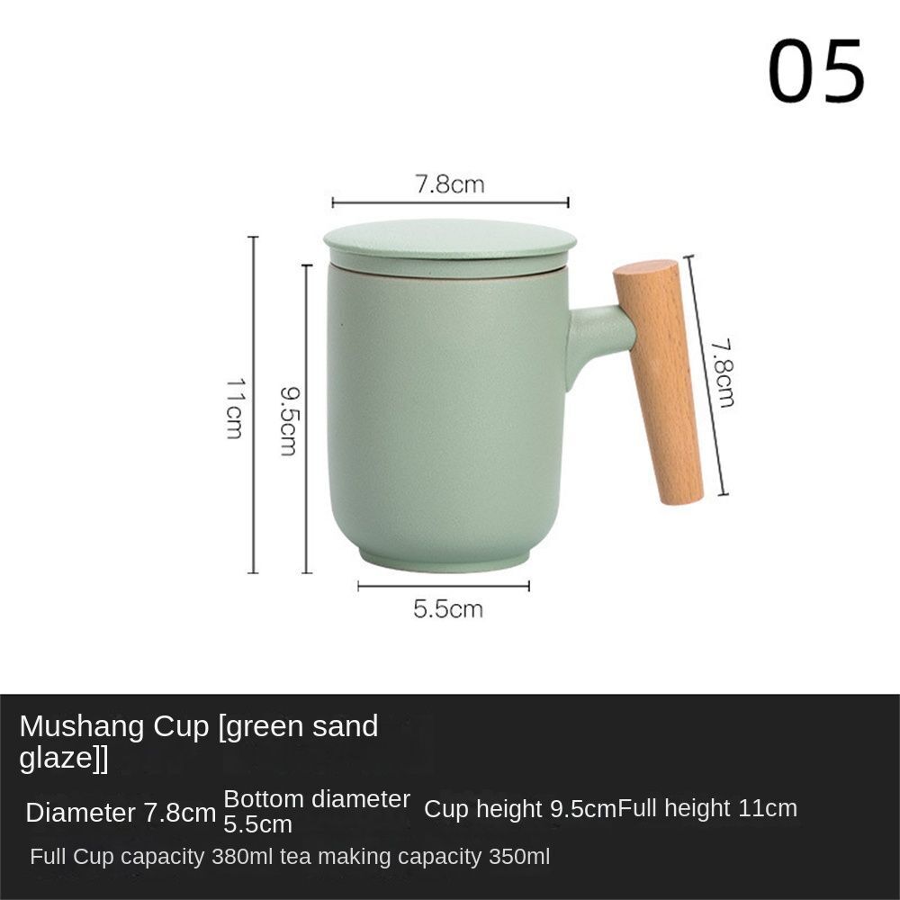Mug 350ml Ceramic Wood Teacups W/ Lid & Filter Tea Separation Large Capacity Cup