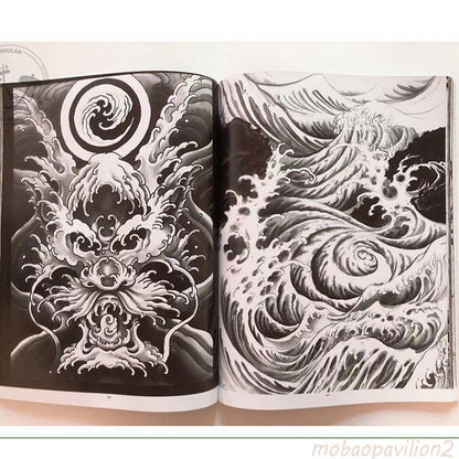 New Traditional Tattoo Flash Book Waves Manuscript Arms Legs Art Tattoo Book