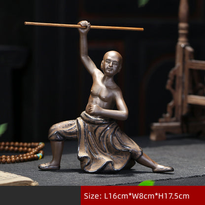 Kungfu Boy Shaolin Monk Statue Ceramic Tea Pet Home Decoration Tea Play Ornament