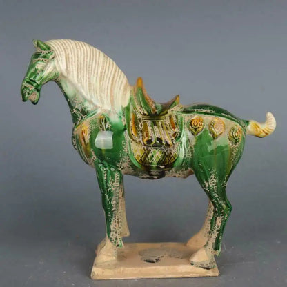 Chinese Imitation of Ancient Tang Three-color Green War Horse Porcelain Statue