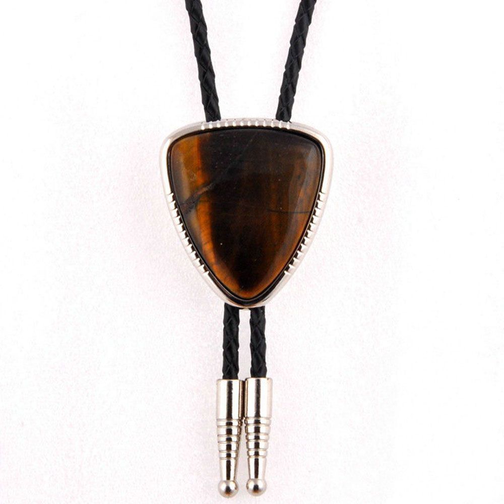 Men Bolo Ties Natural Agate Genuine Leather Rope Western Cowboy Jewelry Neckties