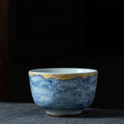 Japanese-style Ceramic Cyan Cloud Glaze Teacup Creative Chinese Kiln Change Tea