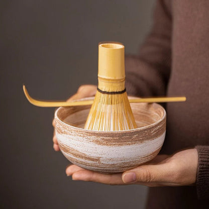 Ceramic Matcha Set with Bamboo Whisk and Chasen Holders
