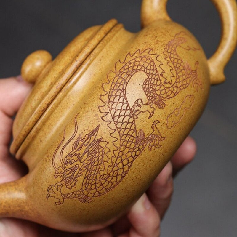 Original Ore Real Yixing Zisha Duan Clay Tea Pot Dragon Carved Antique Style Pot