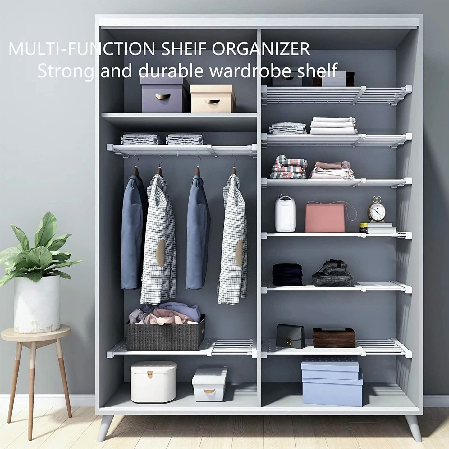 Closet Tension Shelf & Rod Expandable Rack Kitchen Organiser Divider Separator