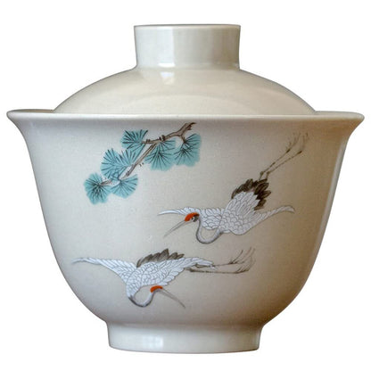 120ml Retro Gaiwan Hand Painted Crane Kung Fu Tea Set Tea Bowl Household Tureen