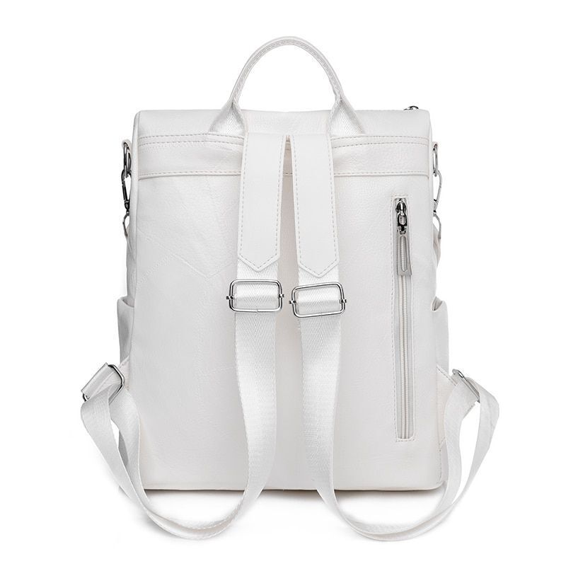 White Backpack Women Leather Travel Rucksack Shoulder Book Bag Waterproof Nylon
