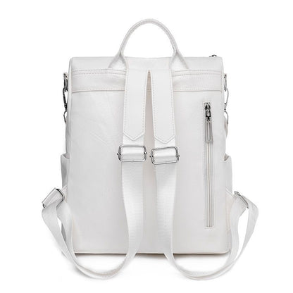 White Backpack Women Leather Travel Rucksack Shoulder Book Bag Waterproof Nylon
