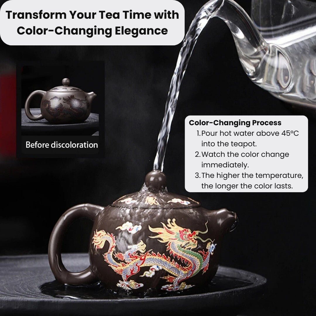 Zisha Chinese Tea Set Color-Changing Teapot Dragon & Phoenix Puer Clay Pot Cups