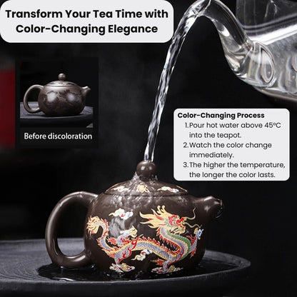 Zisha Chinese Tea Set Color-Changing Teapot Dragon & Phoenix Puer Clay Pot Cups