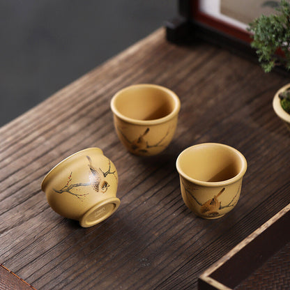 One Cup Handmade Tea Cup Real Yixing Zisha Duan Clay Marked Bird Handpainted Cup
