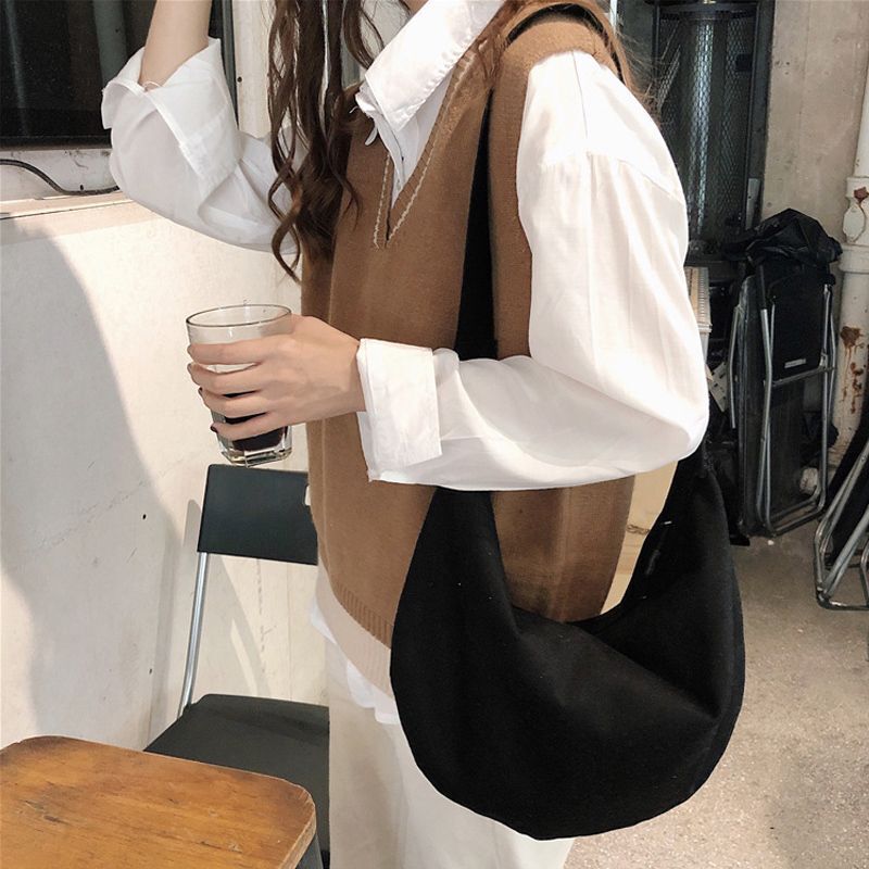 Canvas Messenger Bag Large Shoulder Purse Zipper Cotton Crossbody Pouch 45*19 CM