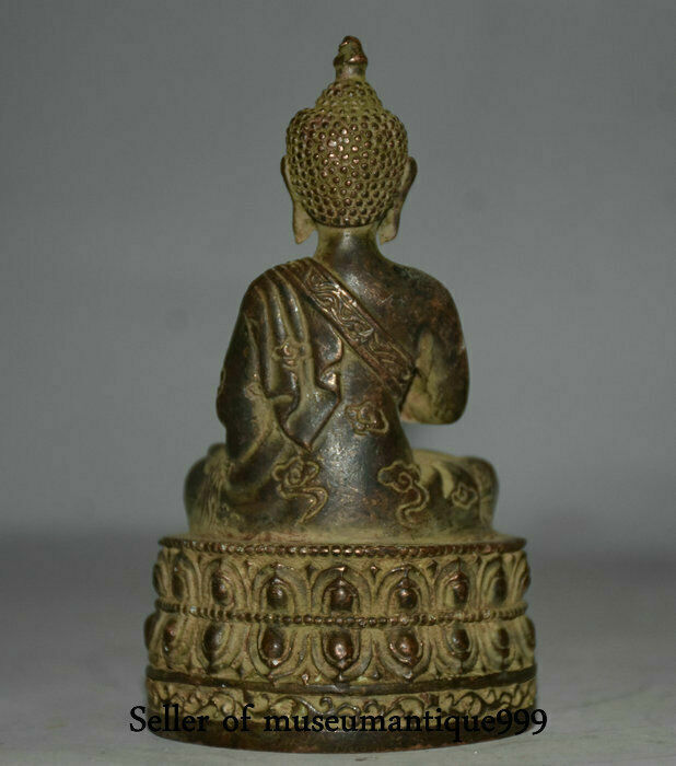 10CM Old Tibet Buddhism Bronze Base Blessing Shakyamuni Buddha Sculpture