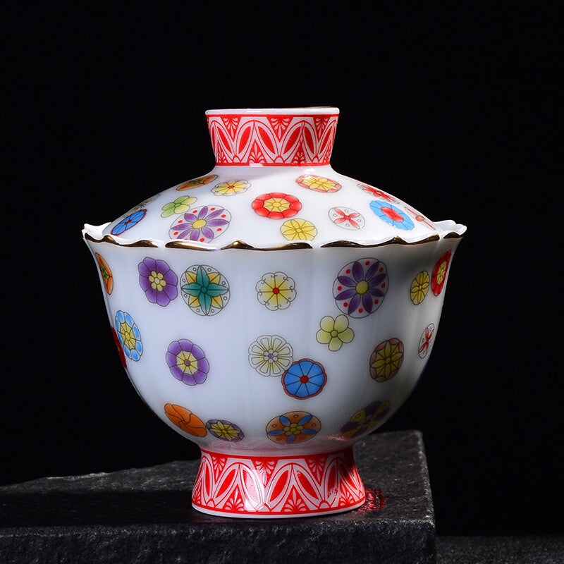170ml Color Ceramic Pottery Sancai Covered Bowl Tea Cup Handmade Pottery Gaiwan