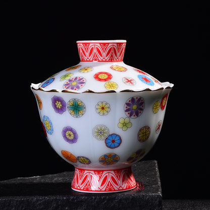 170ml Color Ceramic Pottery Sancai Covered Bowl Tea Cup Handmade Pottery Gaiwan